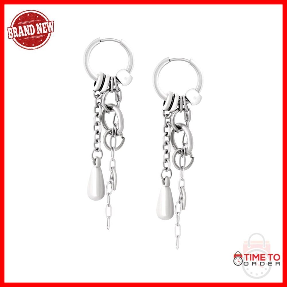 Stainless Steel Hoop Chain Earrings Gothic Punk Style 0.59 Inch Diameter